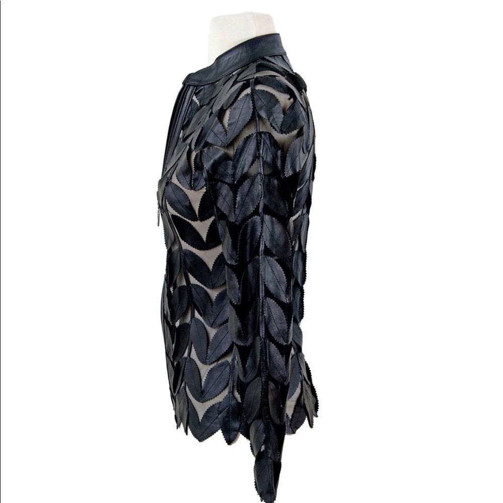 Classic Leaf Design Leather Jacket - image 3